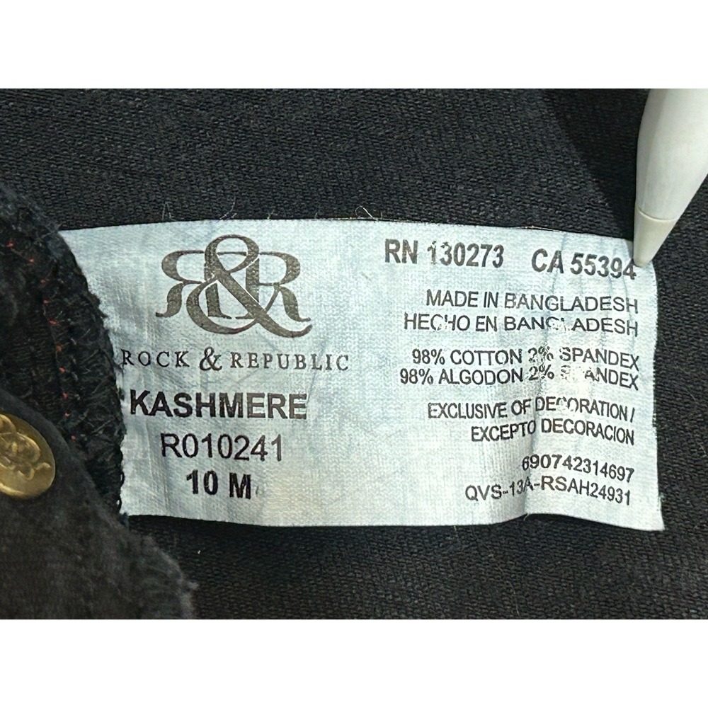Rock & Republic Kashmere Skinny Jeans Women's Sz 10 Black Mid Rise Stretch Gold - Picture 9 of 11